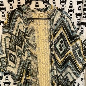 Blue Patterned and Lace Love on a Hanger Cardigan Size Small